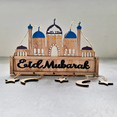 Eid Mubarak Mosque Wood Hanging Sign - Alaynas Home