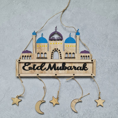 Eid Mubarak Mosque Wood Hanging Sign - Alaynas Home